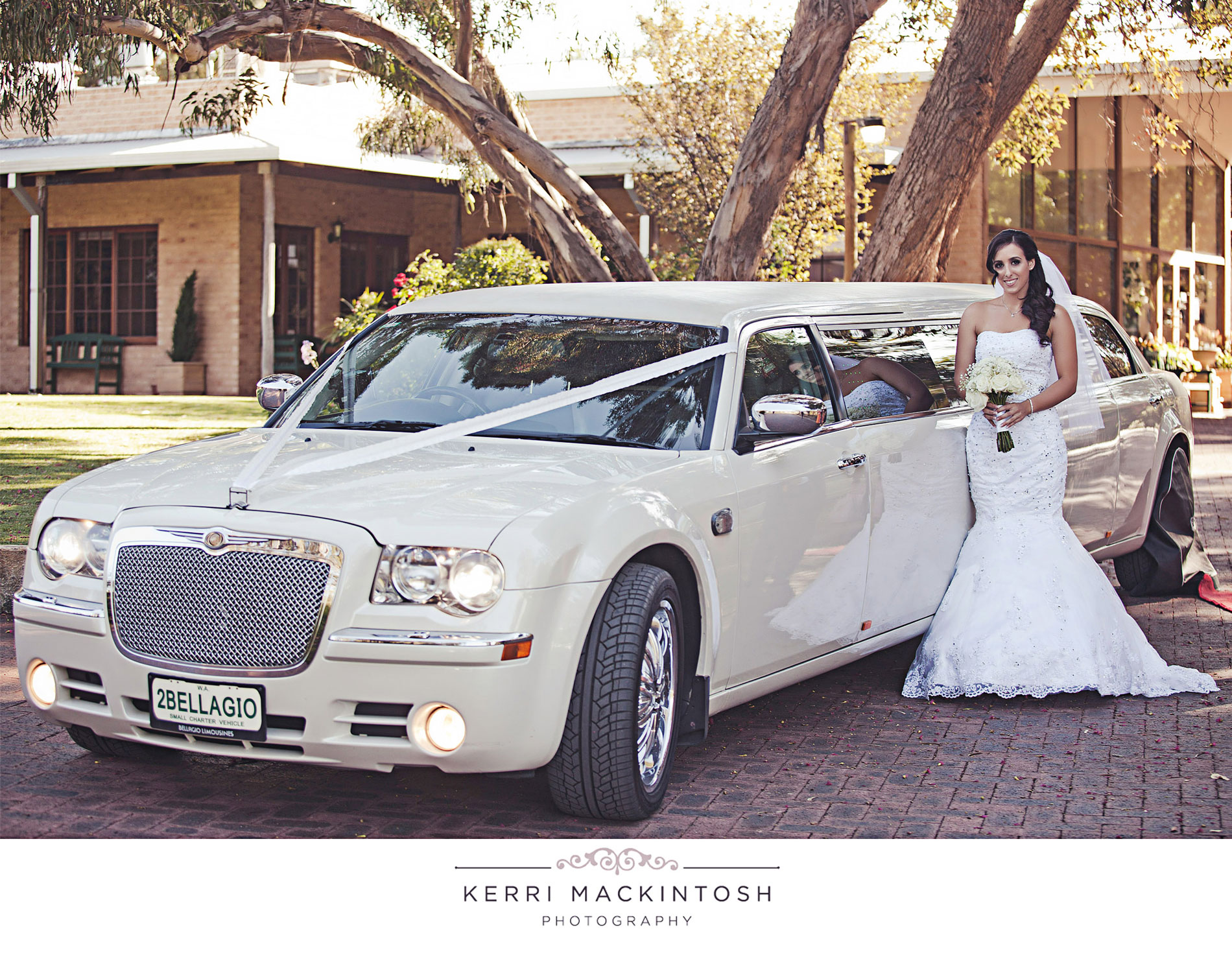 Pearl White Chrysler Limousine with Middle Entry Bridal Door - 10 Passengers (Rear) - Bellagio Limousines Perth
